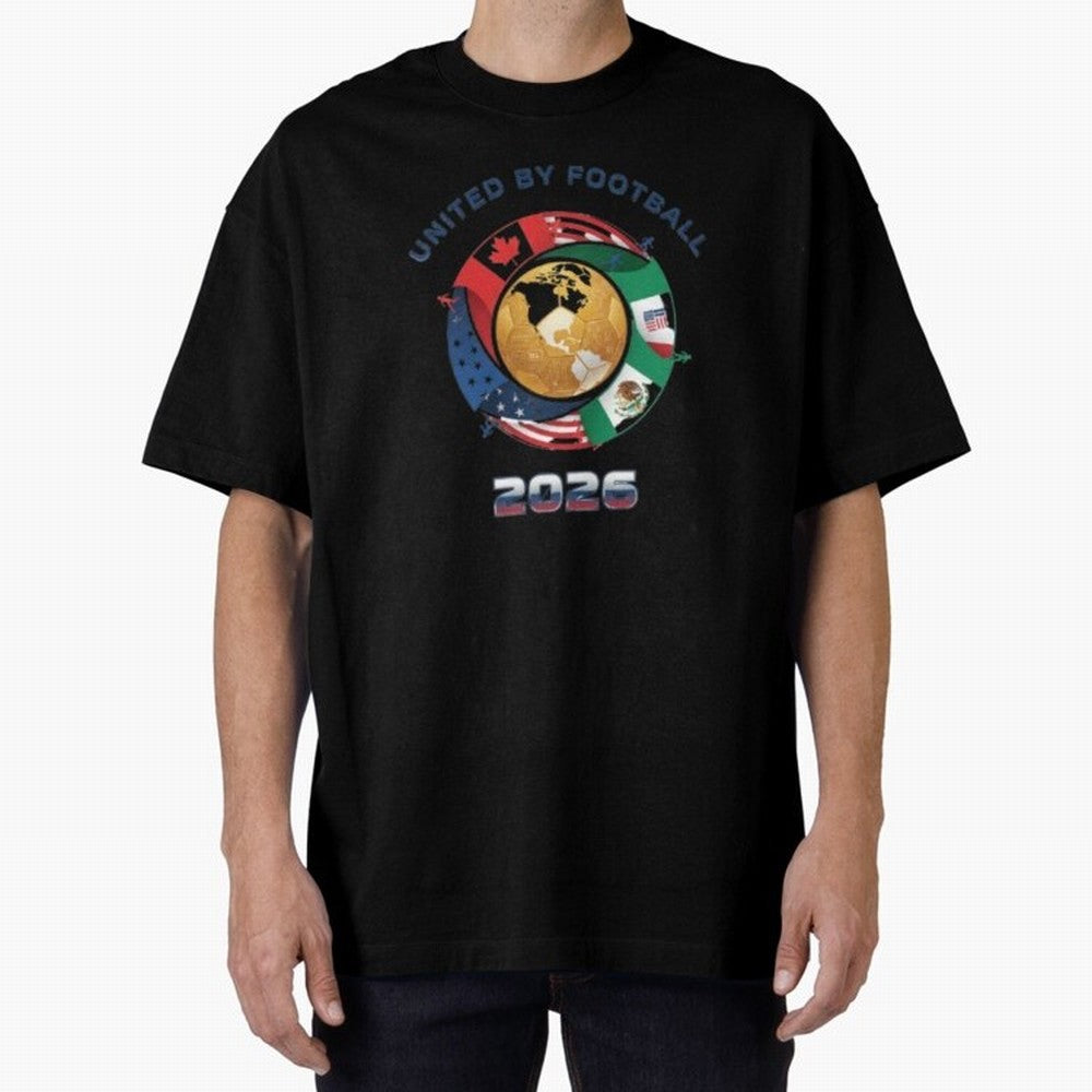 United By Football 2026 Logo Oversized T-Shirt Bring a Vintage Feel to FIFA World Cup 2026 for Fans of Neymar, Haaland and Cristiano Ronaldo and Portugal, Spain and Germany, Bringing Stadium Chants, National Pride, Trophy Dreams and Unforgettable
