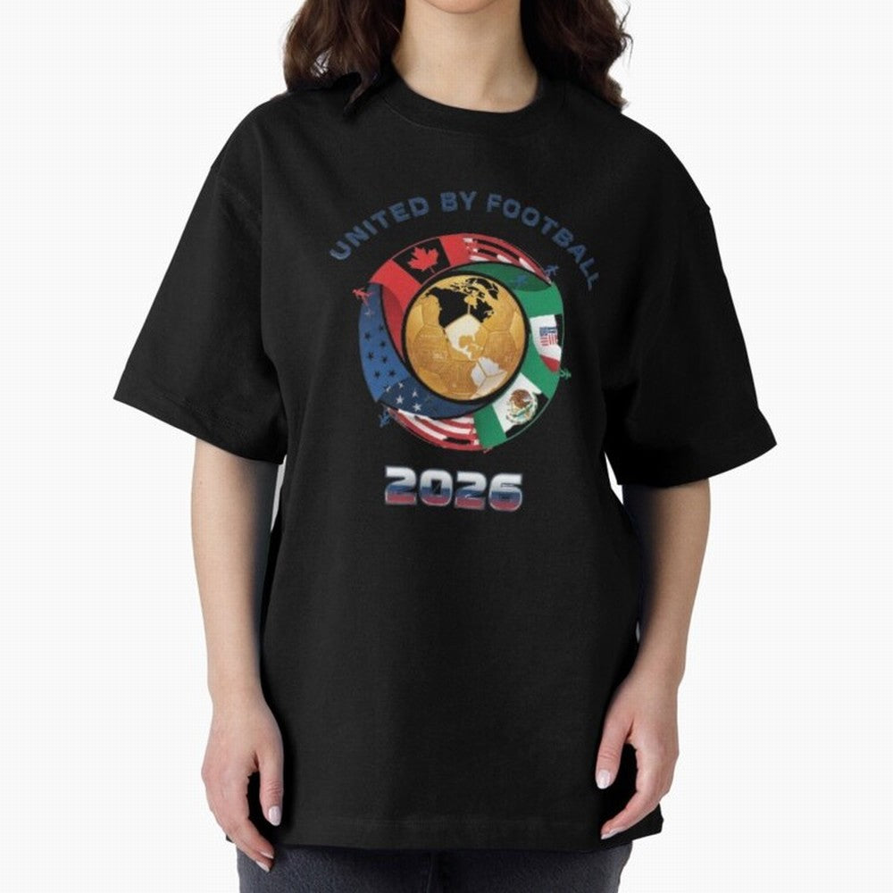 United By Football 2026 Logo Oversized T-Shirt Bring a Vintage Feel to FIFA World Cup 2026 for Fans of Neymar, Haaland and Cristiano Ronaldo and Portugal, Spain and Germany, Bringing Stadium Chants, National Pride, Trophy Dreams and Unforgettable