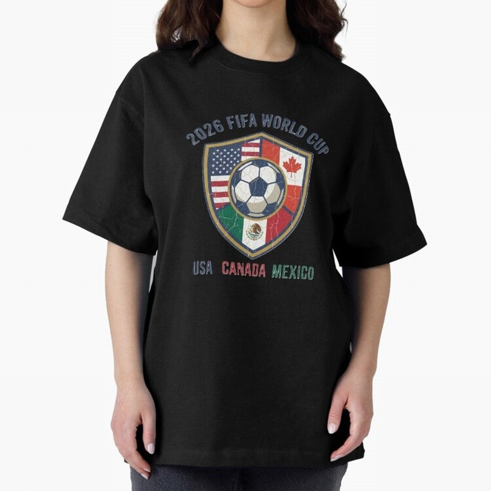 North America United Soccer 2026 Vintage Crest Oversized T-Shirt Back the Journey through FIFA World Cup 2026 Group Stage Spirit, Made for Brazil, Cristiano Ronaldo, Sports Nostalgia, International Competition, Famous Players and Unforgettable