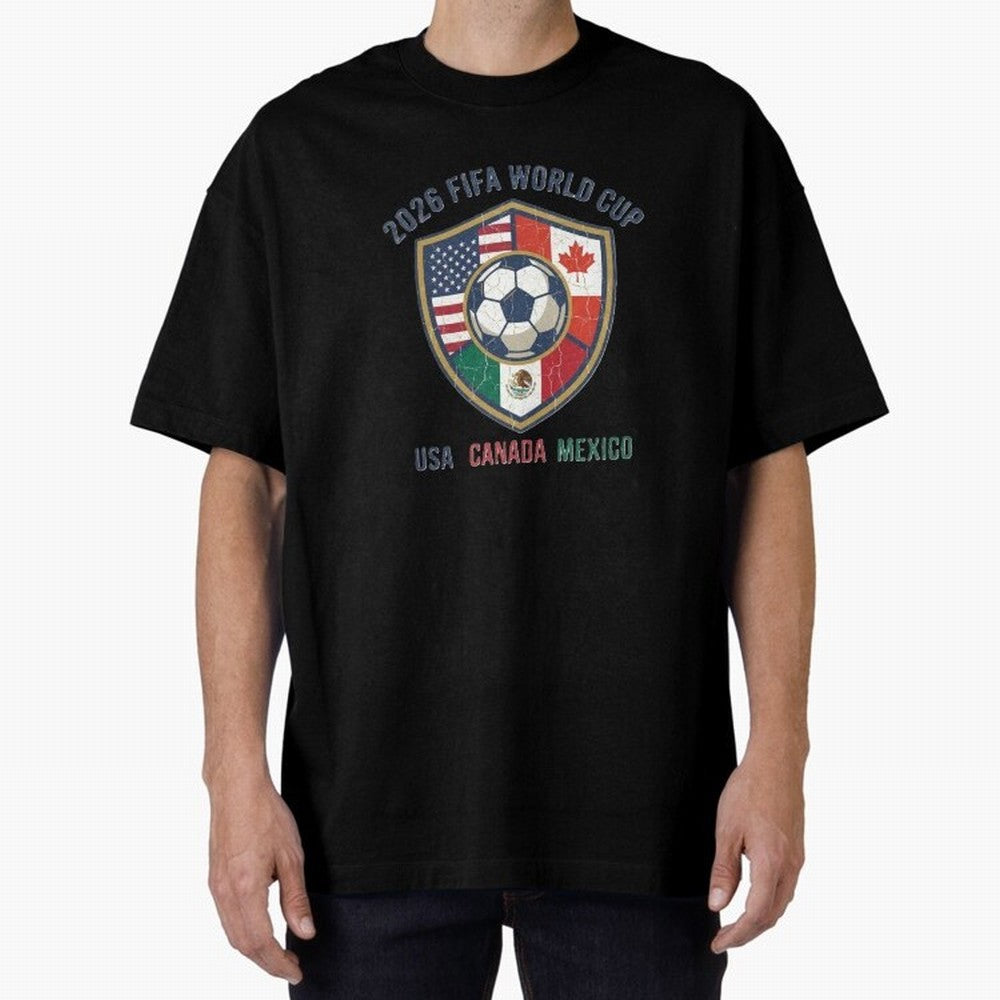North America United Soccer 2026 Vintage Crest Oversized T-Shirt Back the Journey through FIFA World Cup 2026 Group Stage Spirit, Made for Brazil, Cristiano Ronaldo, Sports Nostalgia, International Competition, Famous Players and Unforgettable