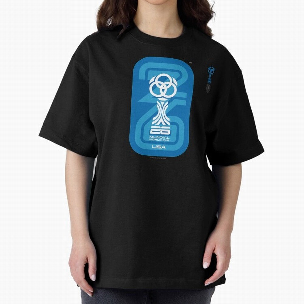 Mundial 26 USA Fan Trophy ¨C Retro Soccer World Cup Inspired Graphic ¨C Modern Football Art Design Oversized T-Shirt Step into Global Football Passion for FIFA World Cup 2026 USA Canada Mexico, Capturing Messi and Cristiano Ronaldo, France, Classic