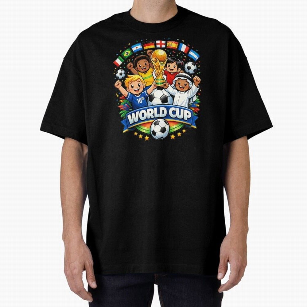 World Cup Football Oversized T-Shirt Live the Energy of FIFA World Cup 2026 Group Stage for Fans of Mbappe and Spain and Netherlands, Bringing Soccer Culture, Superstar Moments, National Team Dreams and Competitive Fire; Perfect for Supporters Who