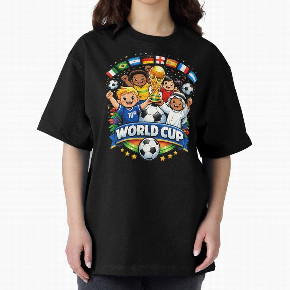 World Cup Football Oversized T-Shirt Live the Energy of FIFA World Cup 2026 Group Stage for Fans of Mbappe and Spain and Netherlands, Bringing Soccer Culture, Superstar Moments, National Team Dreams and Competitive Fire; Perfect for Supporters Who