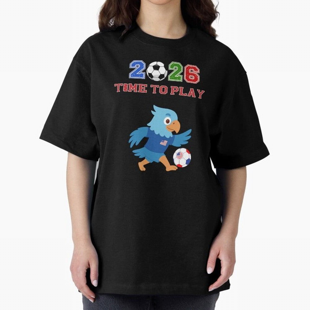 USA Soccer Eagle Mascot 2026 Time To Play Football Oversized T-Shirt Keep the Legacy of Global Football Passion for FIFA World Cup 2026, Capturing Haaland and Mbappe, France and Portugal, Stadium Memories, Football Loyalty, International Chants and