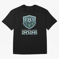 International Soccer 2026 Retro Pixel Glitch Crest Oversized T-Shirt Enjoy the Biggest Football Party of Global Football Passion for FIFA World Cup 2026 Group Stage, Celebrating CR7 and Messi, Argentina, France and Brazil, Classic Soccer Heritage,