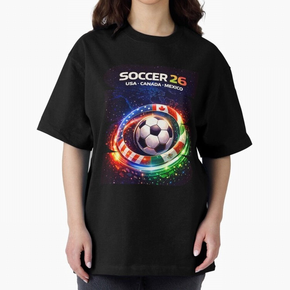 North America Soccer 2026 Shirt, Soccer 26 USA Canada Mexico Fan Tee, United 2026 Soccer Graphic Oversized T-Shirt Live for the Drama of FIFA World Cup 2026 USA Canada Mexico Capturing Haaland and Mbappe, Portugal, Spain and Germany Energy,