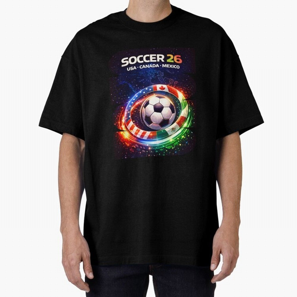North America Soccer 2026 Shirt, Soccer 26 USA Canada Mexico Fan Tee, United 2026 Soccer Graphic Oversized T-Shirt Live for the Drama of FIFA World Cup 2026 USA Canada Mexico Capturing Haaland and Mbappe, Portugal, Spain and Germany Energy,