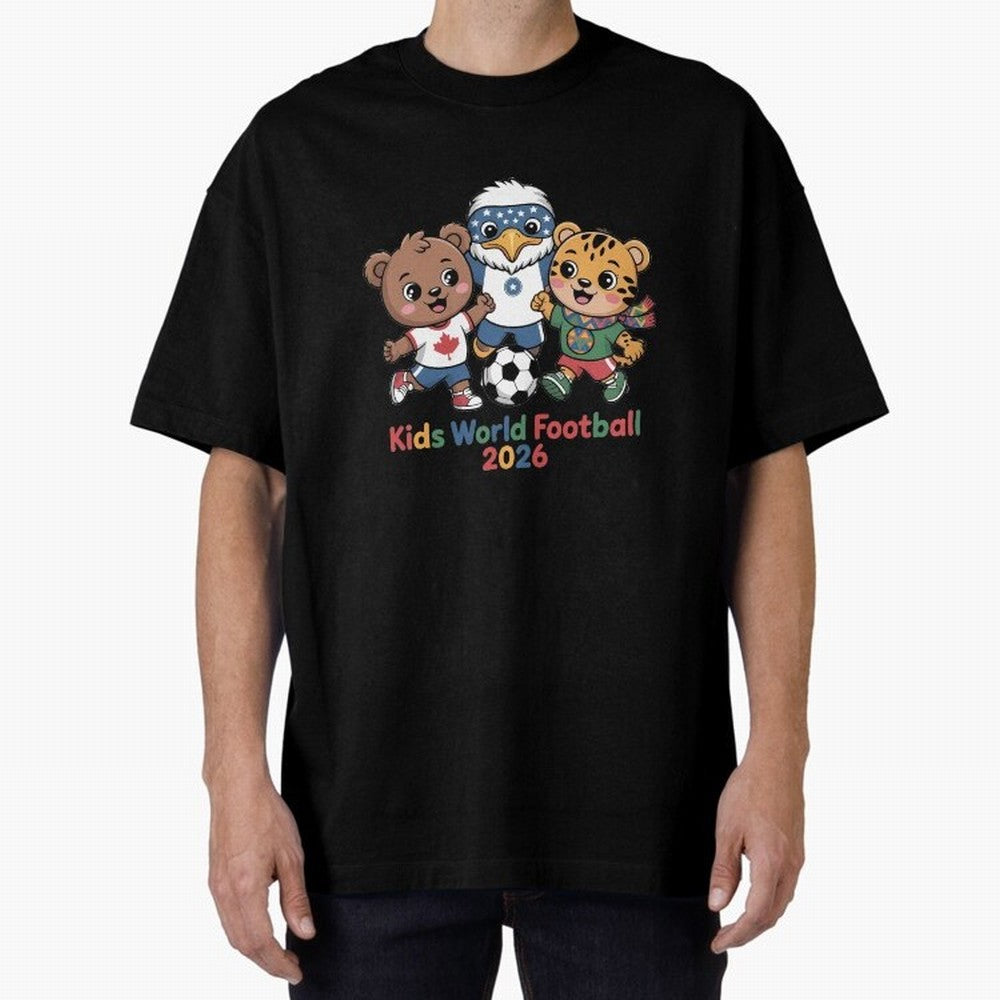 Kids World Football Friends 2026 ¨C Cute Cartoon Soccer Characters for Children Oversized T-Shirt Remember Iconic Moments from Global Football Passion for FIFA World Cup 2026 USA Canada Mexico, Filled with Haaland and Mbappe, Brazil, Tournament