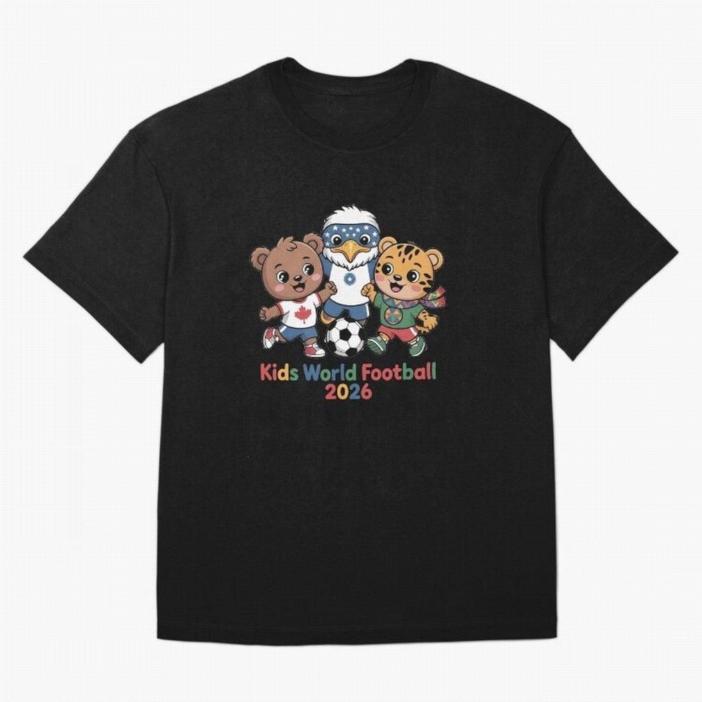 Kids World Football Friends 2026 ¨C Cute Cartoon Soccer Characters for Children Oversized T-Shirt Remember Iconic Moments from Global Football Passion for FIFA World Cup 2026 USA Canada Mexico, Filled with Haaland and Mbappe, Brazil, Tournament