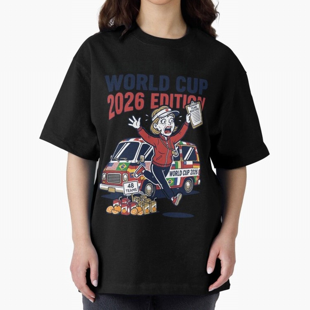 Soccer Mom ¡ª World Cup 2026 Edition V2 Oversized T-Shirt Fuel the Hype around Match Day Hype around FIFA World Cup 2026 Group Stage, Haaland and Mbappe, Brazil, Retro Football Energy, Iconic Rivalries, Trophy Chase Drama and Stadium Atmosphere;