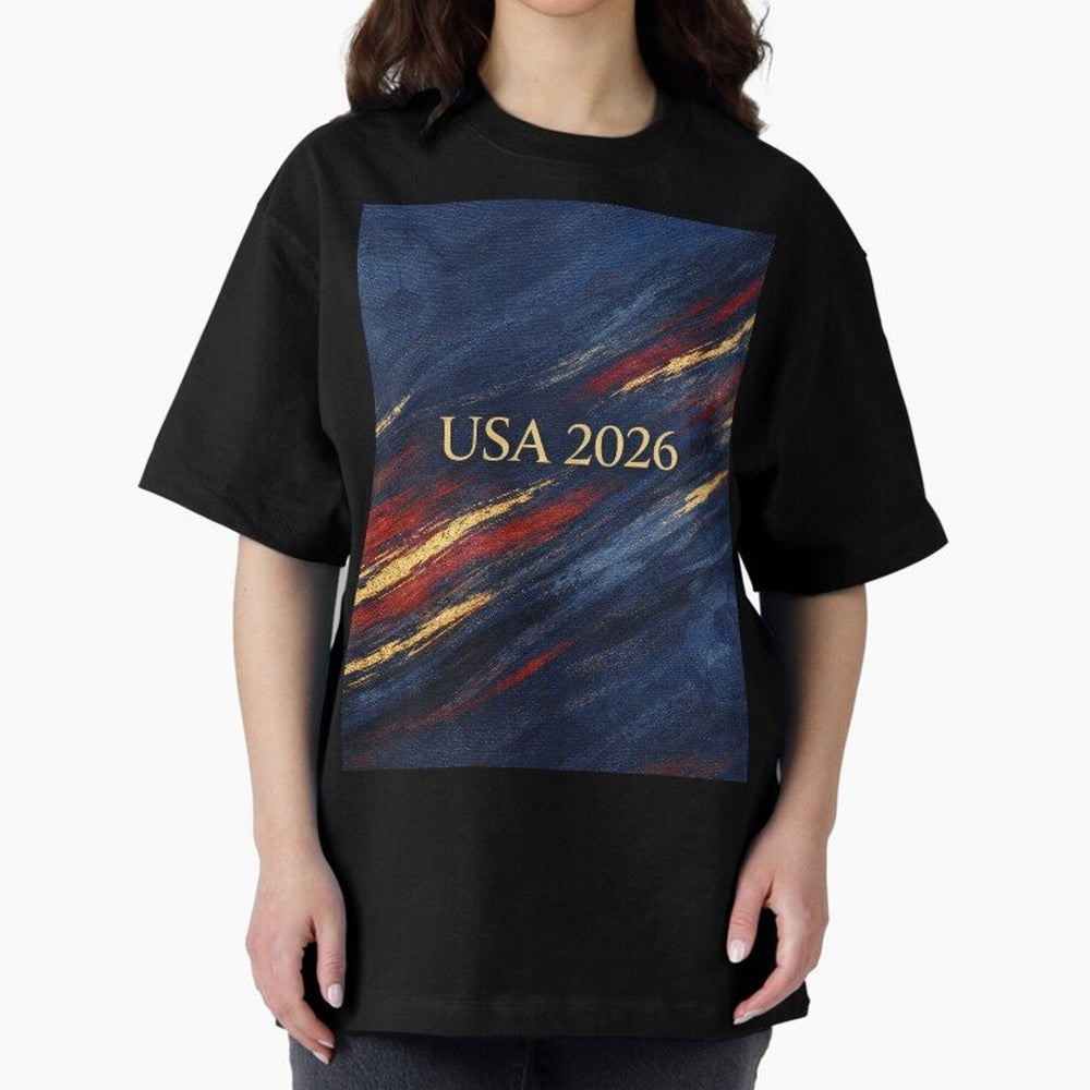 Elevated USA 2026 Soccer Oversized T-Shirt Feel the Trophy Chase of the FIFA World Cup 2026 Journey through Haaland Highlights, Brazil Pride, Football Passion, Legendary Performances, Festival Vibes and Supporter Community; Ideal for Football Dads,