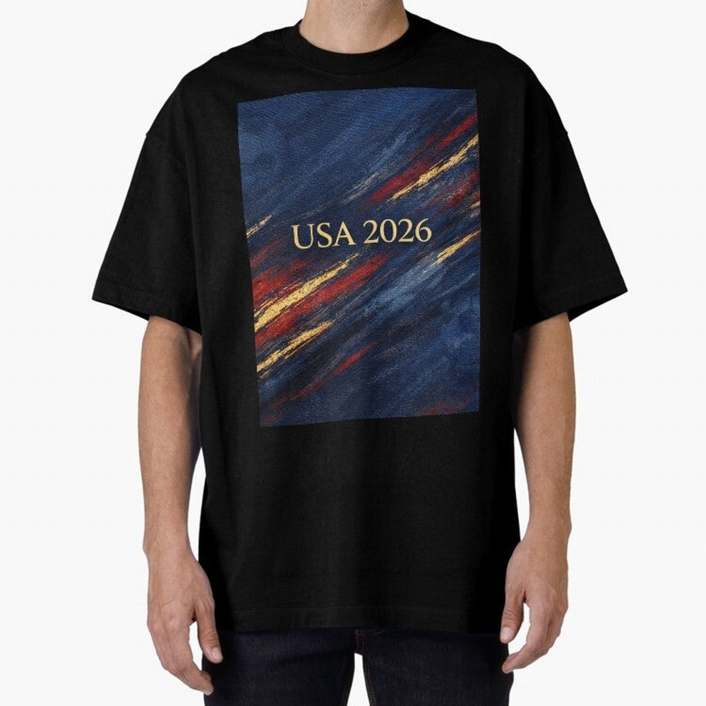 Elevated USA 2026 Soccer Oversized T-Shirt Feel the Trophy Chase of the FIFA World Cup 2026 Journey through Haaland Highlights, Brazil Pride, Football Passion, Legendary Performances, Festival Vibes and Supporter Community; Ideal for Football Dads,