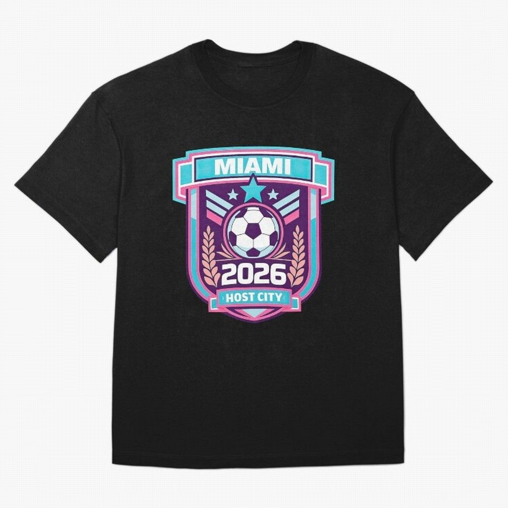 Miami 2026 Host City Emblem Welcoming the World Cup Oversized T-Shirt Celebrate National Team Dreams in FIFA World Cup 2026 for Fans of CR7 and Spain and Netherlands, Bringing Football Passion, Legendary Performances, Festival Vibes and Supporter