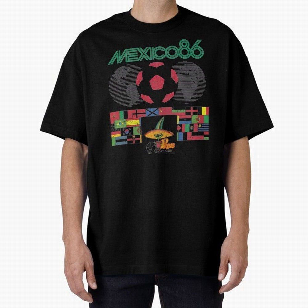 MEXICO-86-WORLD-CUP-T-SHIRT Oversized T-Shirt Celebrate the FIFA World Cup 2026 Group Stage Journey through Cristiano Ronaldo Highlights, Argentina, France and Brazil Pride, Football Festival Excitement, Trophy Ambitions, Country Rivalries and Star