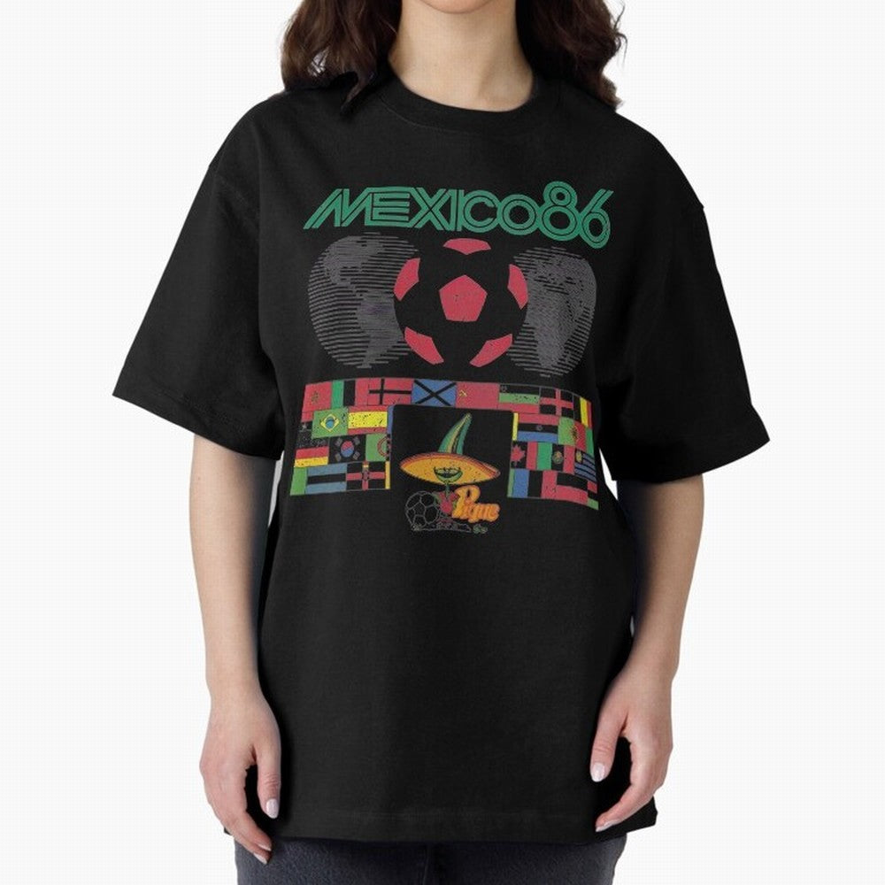 MEXICO-86-WORLD-CUP-T-SHIRT Oversized T-Shirt Celebrate the FIFA World Cup 2026 Group Stage Journey through Cristiano Ronaldo Highlights, Argentina, France and Brazil Pride, Football Festival Excitement, Trophy Ambitions, Country Rivalries and Star