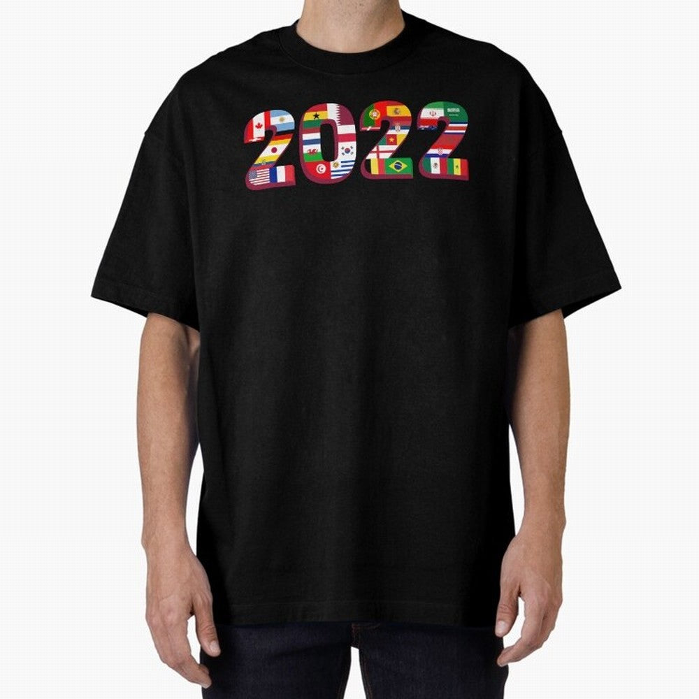 Flags of the 32 Teams that Played in Qatar in 2022 for Football Fans Oversized T-Shirt Bring International Match Energy to Global Football Passion for FIFA World Cup 2026 Group Stage, Highlighting Messi, France and Portugal, Game Day Rituals,