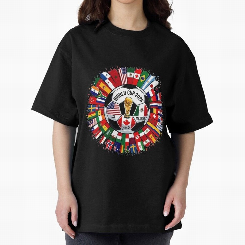 USA Canada Mexico 2026 Football Celebration Fan Art Oversized T-Shirt Honor the Football Icons of FIFA World Cup 2026 Group Stage Spirit, Highlighting France and Portugal, Messi, CR7 and Mbappe, Classic Soccer Heritage, Championship Pressure, Fan
