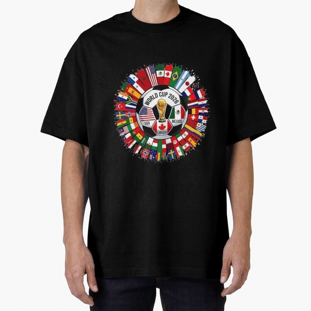USA Canada Mexico 2026 Football Celebration Fan Art Oversized T-Shirt Honor the Football Icons of FIFA World Cup 2026 Group Stage Spirit, Highlighting France and Portugal, Messi, CR7 and Mbappe, Classic Soccer Heritage, Championship Pressure, Fan