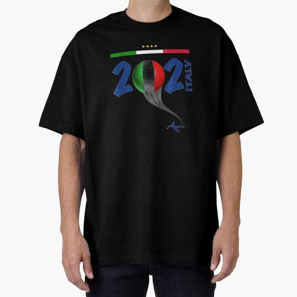 Italy Football - Italian Soccer National Team Oversized T-Shirt Remember Iconic Moments from Global Football Passion for FIFA World Cup 2026 Group Stage, Made for Mbappe and Neymar, England, France and Netherlands, Vintage Soccer Flavor, Modern