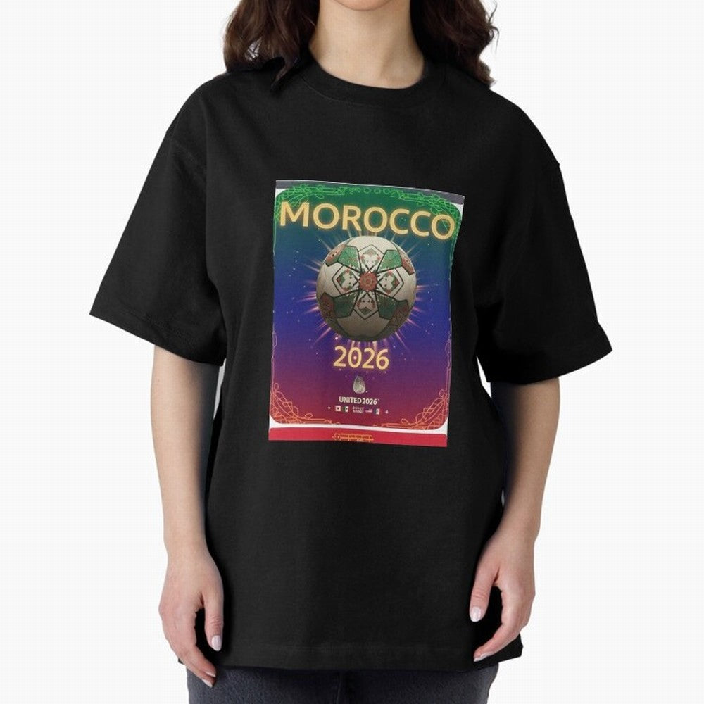 Morocco 2026 World Cup - Traditional Zellige Football Oversized T-Shirt Join the Countdown to FIFA World Cup 2026 Group Stage for Fans of Neymar, Haaland and Cristiano Ronaldo and Portugal, Bringing Worldwide Fan Energy, Dramatic Goals, Stadium