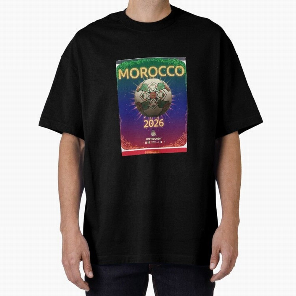 Morocco 2026 World Cup - Traditional Zellige Football Oversized T-Shirt Join the Countdown to FIFA World Cup 2026 Group Stage for Fans of Neymar, Haaland and Cristiano Ronaldo and Portugal, Bringing Worldwide Fan Energy, Dramatic Goals, Stadium