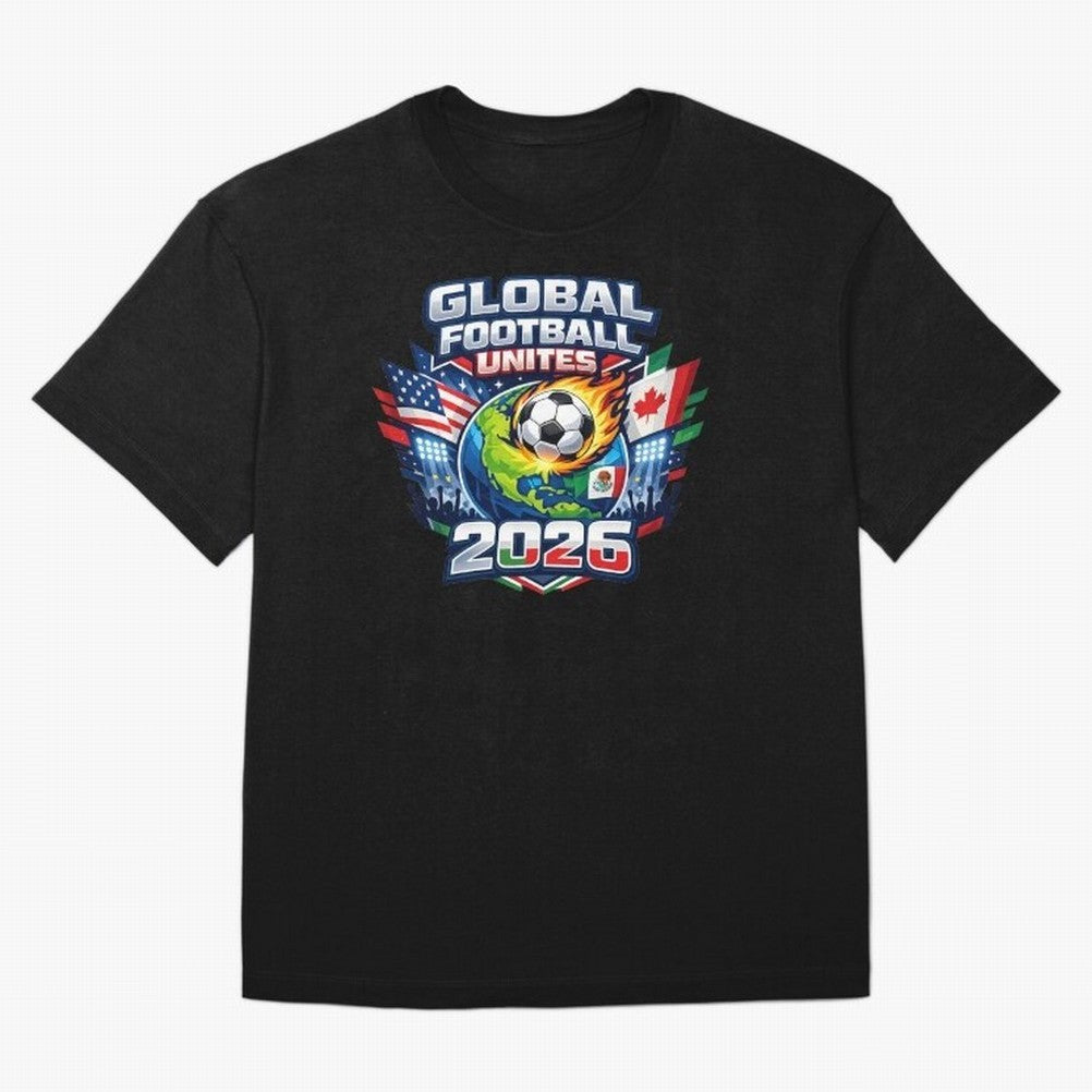 Global Football Unites 2026 USA Canada Mexico Oversized T-Shirt Create Global Football Passion for FIFA World Cup 2026 Group Stage, Capturing Haaland and Mbappe, France, Goal Celebration Energy, Supporter Heritage, Football Icons and Worldwide