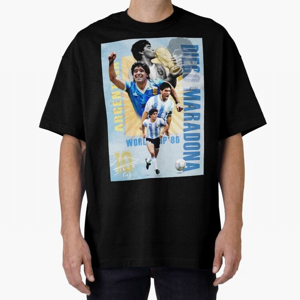 Diego Maradona Argentina Poster - Iconic World Cup Legend Art Print Oversized T-Shirt Celebrate the Road through the FIFA World Cup 2026 Journey through Neymar Highlights, France and Portugal Pride, Fan Favorite Moments, National Team Passion, Big
