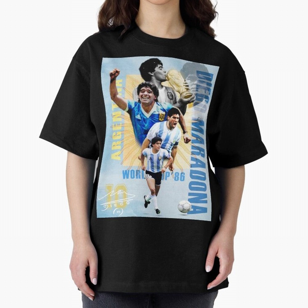 Diego Maradona Argentina Poster - Iconic World Cup Legend Art Print Oversized T-Shirt Celebrate the Road through the FIFA World Cup 2026 Journey through Neymar Highlights, France and Portugal Pride, Fan Favorite Moments, National Team Passion, Big