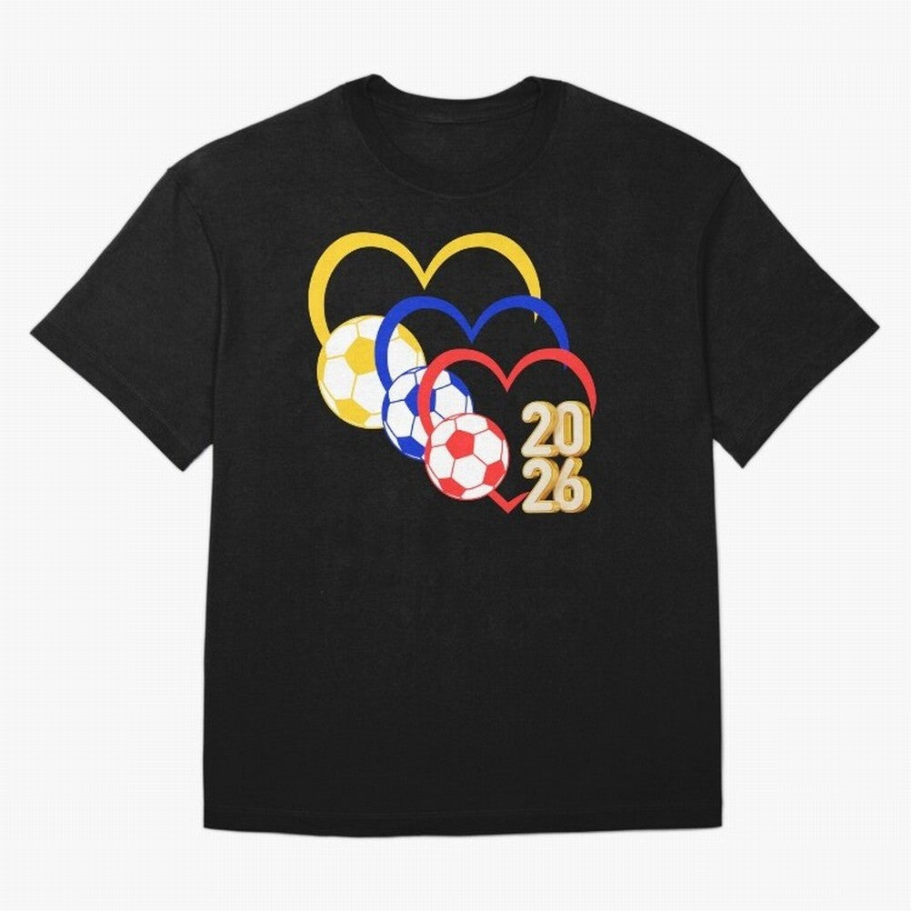 Football 2026 Hearts Colombia Sports Design Oversized T-Shirt Stand with FIFA World Cup 2026 USA Canada Mexico Centered on Haaland and Mbappe, Netherlands Energy, Goal Celebration Energy, Supporter Heritage, Football Icons and Worldwide Tournament