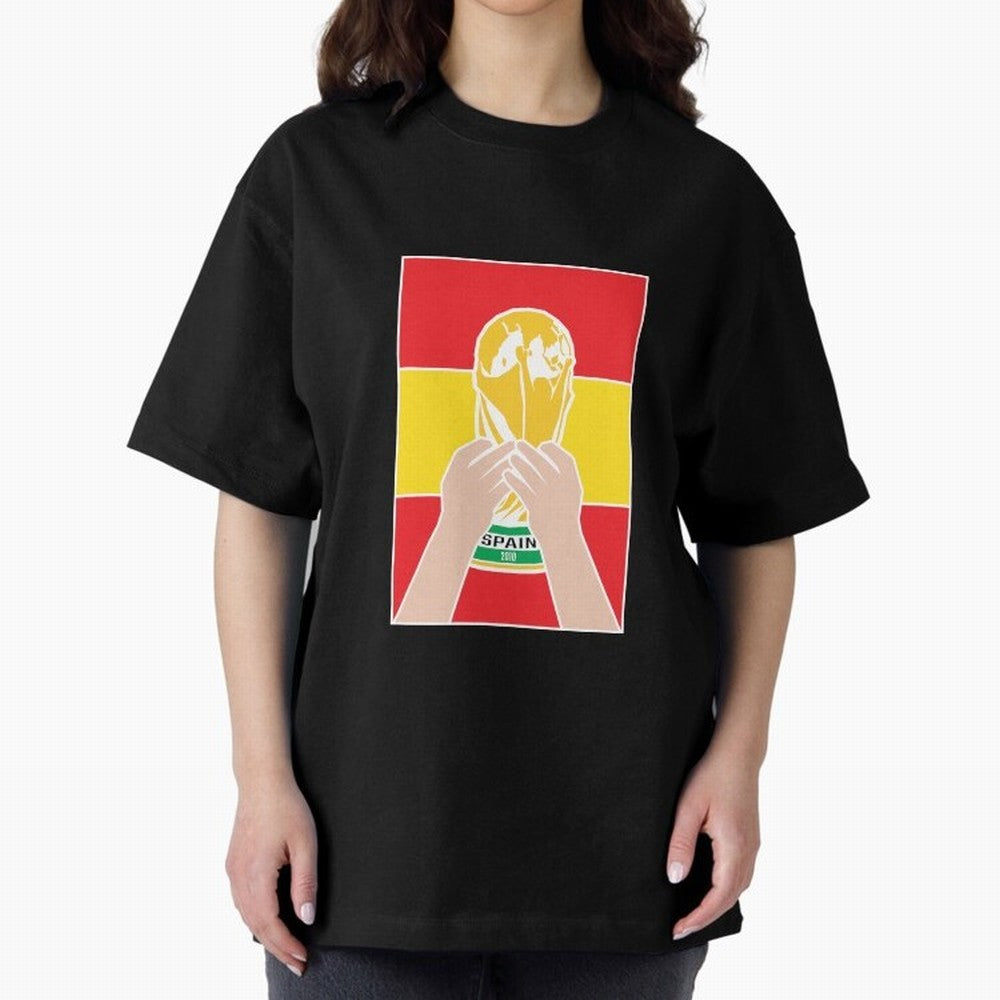 Champion Spain 2010 Oversized T-Shirt Capture the FIFA World Cup 2026 Group Stage Journey through Mbappe and Neymar Highlights, France and Portugal Pride, Vintage Soccer Flavor, Modern Football Stars, National Flags and Final Night Emotion; Ideal