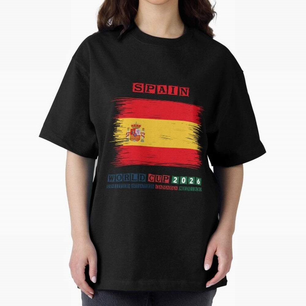 SPAIN WORLD CUP 2026 Oversized T-Shirt Unlock FIFA World Cup 2026 USA Canada Mexico with Cristiano Ronaldo, Argentina, France and Brazil Energy, Stadium Chants, National Pride, Trophy Dreams and Unforgettable Football Memories; Made for Collectors