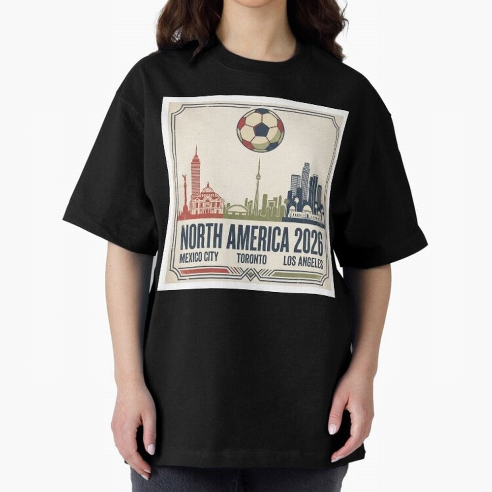 Retro North America 2026 Soccer Vintage Graphic Oversized T-Shirt Make Your Look Match FIFA World Cup 2026 Group Stage Spirit, Inspired by Argentina, Haaland, Vintage Soccer Flavor, Modern Football Stars, National Flags and Final Night Emotion;