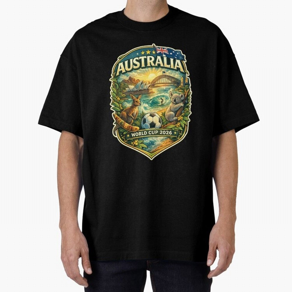 Australia FIFA World Cup 2026 Sydney Opera House Outback Kangaroo Coast Oversized T-Shirt Represent FIFA World Cup 2026 USA Canada Mexico for Fans of Mbappe and Brazil, Portugal and Argentina, Bringing Goal Celebration Energy, Supporter Heritage,