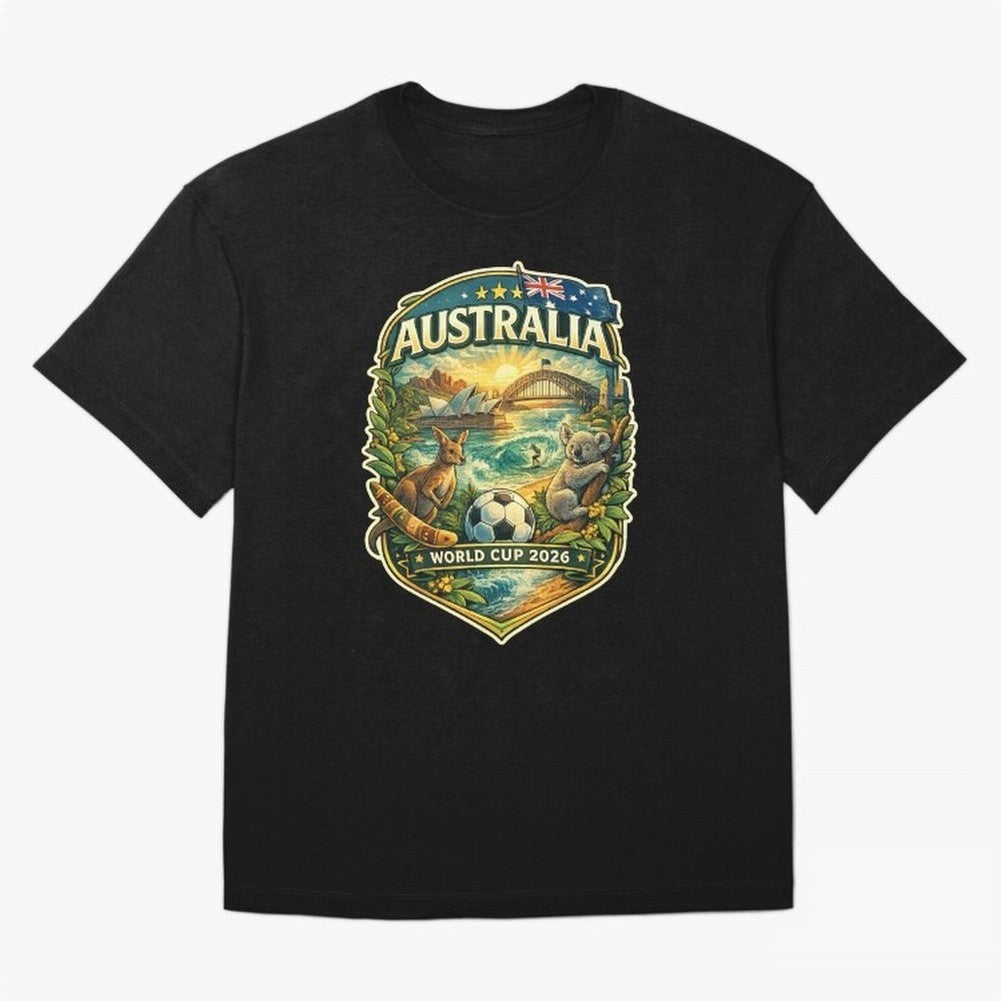 Australia FIFA World Cup 2026 Sydney Opera House Outback Kangaroo Coast Oversized T-Shirt Represent FIFA World Cup 2026 USA Canada Mexico for Fans of Mbappe and Brazil, Portugal and Argentina, Bringing Goal Celebration Energy, Supporter Heritage,