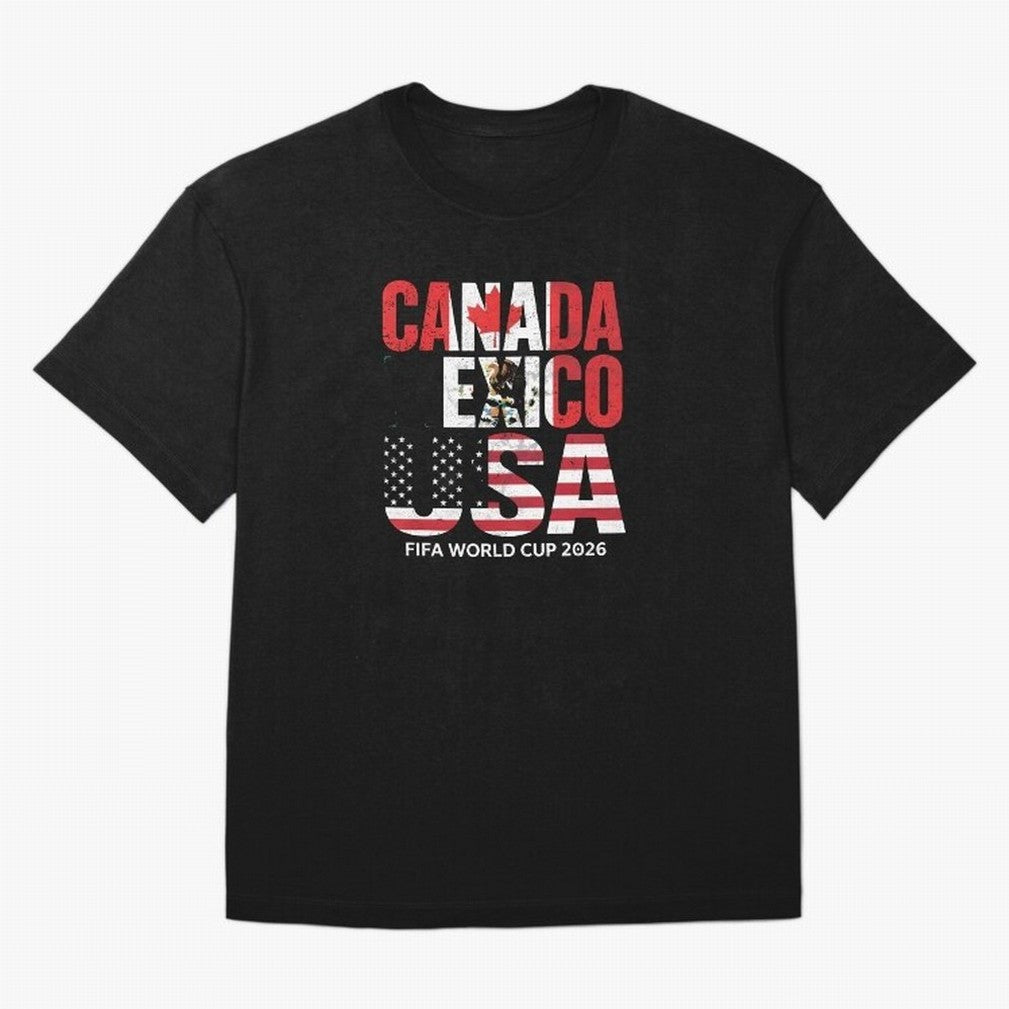 United 2026 World Cup - Canada, Mexico, USA Flags T-Shirt_83138002 Oversized T-Shirt Cheer through Every Moment of FIFA World Cup 2026 USA Canada Mexico Spirit, Inspired by France, Neymar, Haaland and Cristiano Ronaldo, Worldwide Fan Energy,