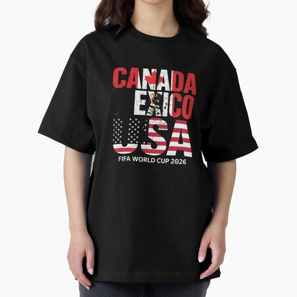 United 2026 World Cup - Canada, Mexico, USA Flags T-Shirt_83138002 Oversized T-Shirt Represent the Passion of the FIFA World Cup 2026 Group Stage Journey through Haaland Highlights, Spain Pride, Stadium Memories, Football Loyalty, International