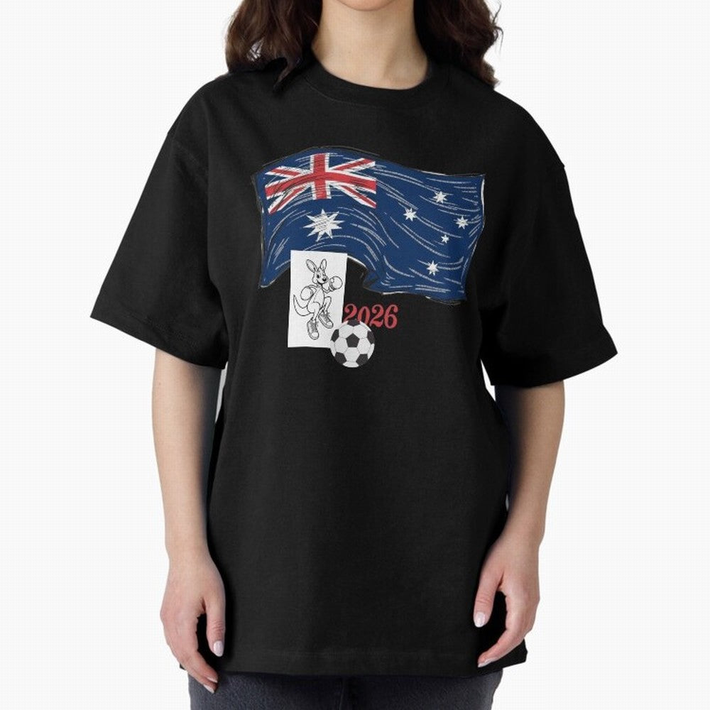 Australia 2026 Soccer Pride - Boxing Kangaroo & Dynamic Waving Flag. Oversized T-Shirt Capture Stadium Memories from the FIFA World Cup 2026 Group Stage Journey through Messi and Cristiano Ronaldo Highlights, Spain Pride, Retro Football Energy,