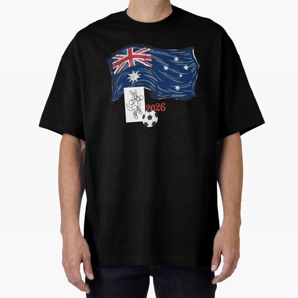 Australia 2026 Soccer Pride - Boxing Kangaroo & Dynamic Waving Flag. Oversized T-Shirt Capture Stadium Memories from the FIFA World Cup 2026 Group Stage Journey through Messi and Cristiano Ronaldo Highlights, Spain Pride, Retro Football Energy,