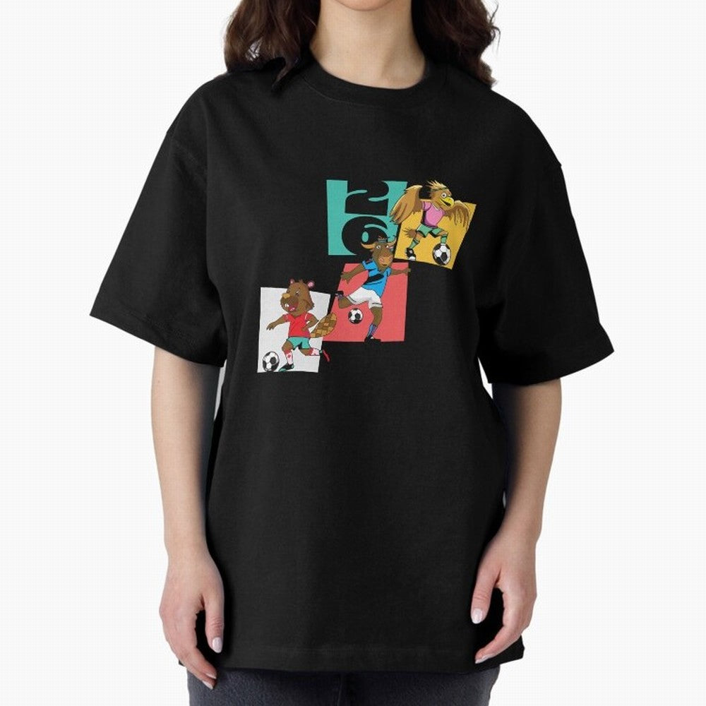 North America Mascots 2 T-Shirt_83568192 Oversized T-Shirt Celebrate Global Passion for FIFA World Cup 2026 Group Stage Built around Haaland and Mbappe, Brazil Energy, Football Festival Excitement, Trophy Ambitions, Country Rivalries and Star