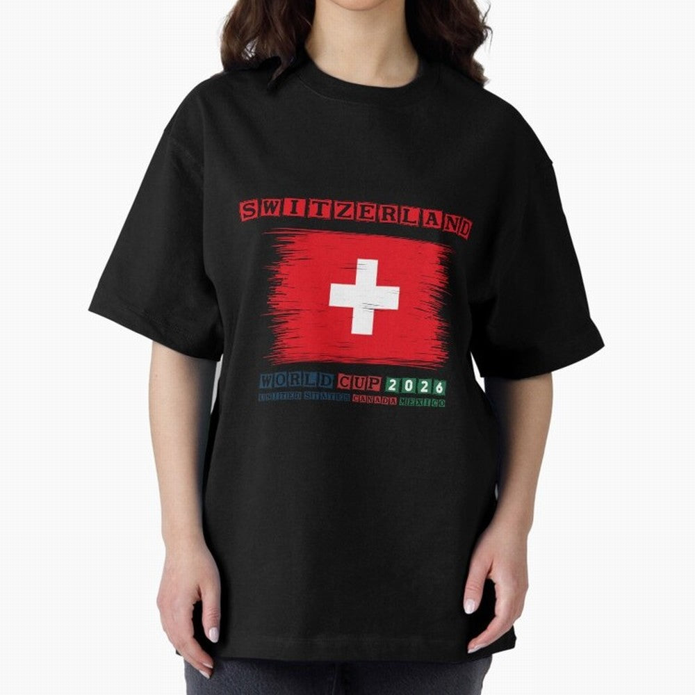 SWETZERLAND WORLD CUP 2026 Oversized T-Shirt Support the FIFA World Cup 2026 Group Stage Journey through CR7 Highlights, England and Germany Pride, Retro Football Energy, Iconic Rivalries, Trophy Chase Drama and Stadium Atmosphere; Perfect for