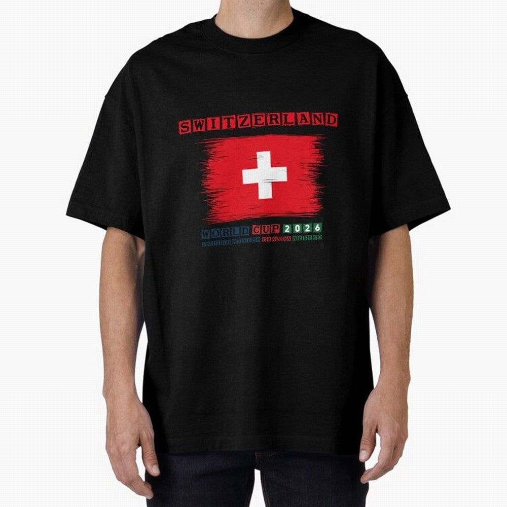 SWETZERLAND WORLD CUP 2026 Oversized T-Shirt Support the FIFA World Cup 2026 Group Stage Journey through CR7 Highlights, England and Germany Pride, Retro Football Energy, Iconic Rivalries, Trophy Chase Drama and Stadium Atmosphere; Perfect for