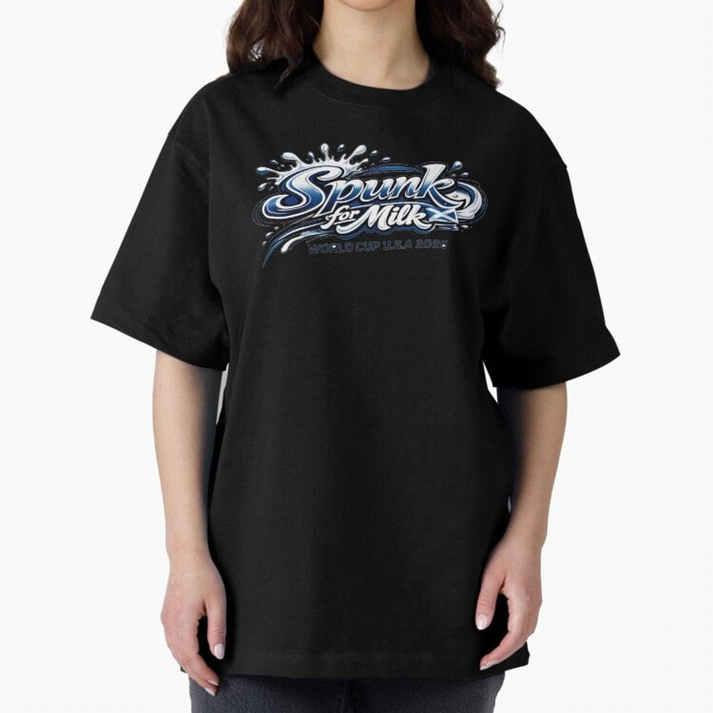 Spunk for Milk Oversized T-Shirt Show Love for Legendary Goals in FIFA World Cup 2026 USA Canada Mexico for Fans of Haaland and Mbappe and Spain and Netherlands, Bringing Global Supporter Spirit, Legendary Goals, National Colors and Tournament