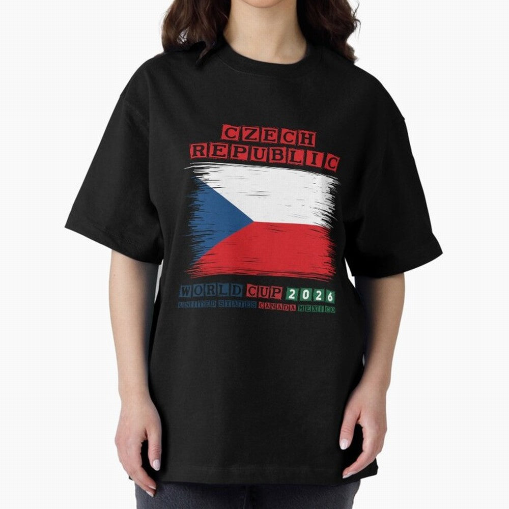 Czech Republic WORLD CUP 2026 Oversized T-Shirt Celebrate Football Heritage in FIFA World Cup 2026 USA Canada Mexico Highlighting Haaland and Mbappe, Argentina and Brazil Energy, Championship Spirit, Famous Goals, Roaring Crowds and International