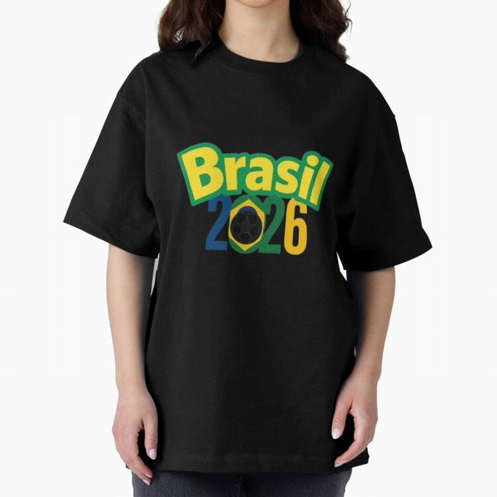 Brasil 2026 Football Mission - Road to Next World Cup T-Shirt Oversized T-Shirt Keep the Match Day Mood of FIFA World Cup 2026 USA Canada Mexico for Fans of CR7 and Messi and Argentina, Bringing Soccer Culture, Superstar Moments, National Team