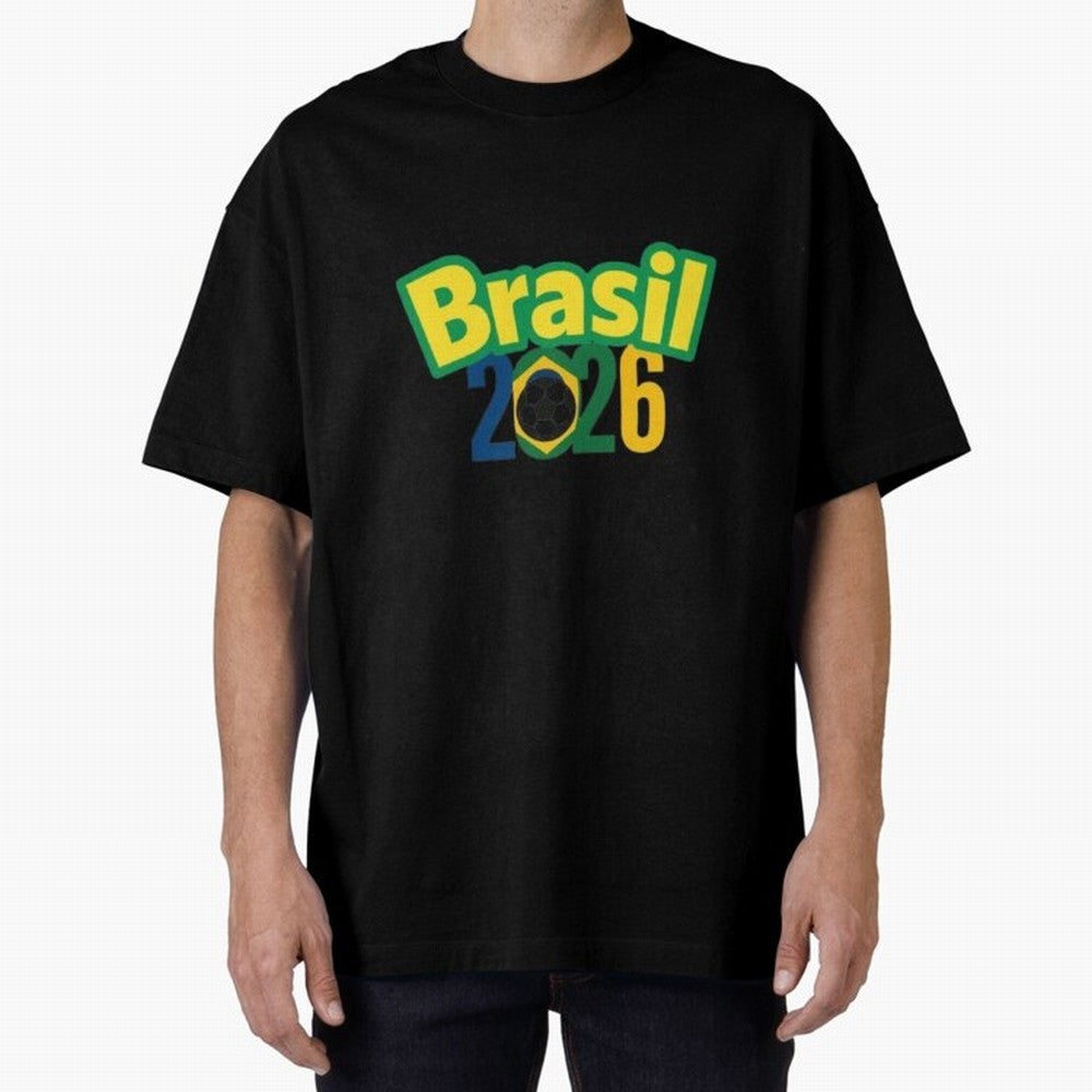Brasil 2026 Football Mission - Road to Next World Cup T-Shirt Oversized T-Shirt Keep the Match Day Mood of FIFA World Cup 2026 USA Canada Mexico for Fans of CR7 and Messi and Argentina, Bringing Soccer Culture, Superstar Moments, National Team