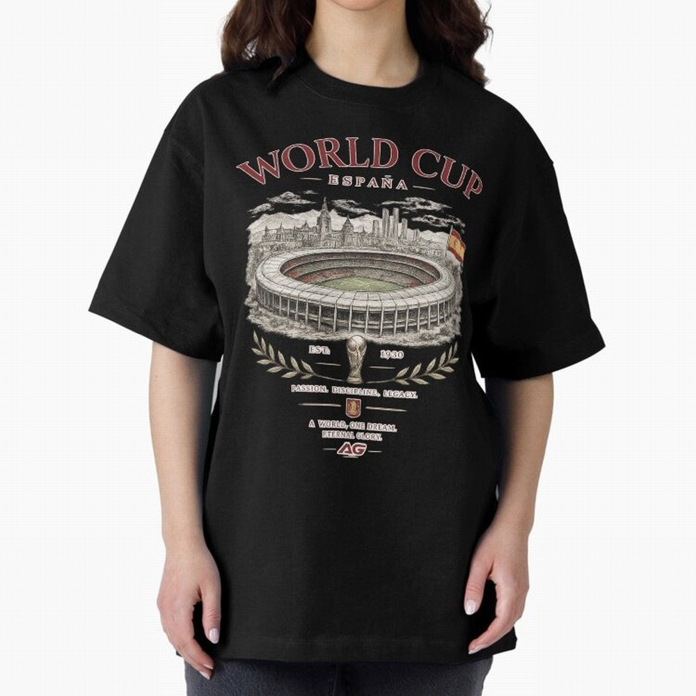 Spain World Cup Vintage Streetwear Oversized T-Shirt Support the Legends of FIFA World Cup 2026 USA Canada Mexico Inspired by Messi, Neymar and Mbappe, Argentina, France and Brazil Energy, Football History, Final Match Energy, Crowd Noise and Once