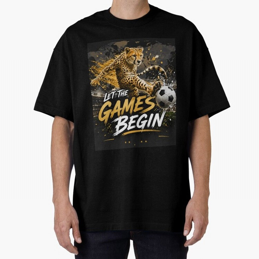 Let The Games Begin-World Cup Soccer @026 Oversized T-Shirt Show Support during the FIFA World Cup 2026 Group Stage Journey through Messi, CR7 and Mbappe Highlights, Spain and Netherlands Pride, Football History, Final Match Energy, Crowd Noise and