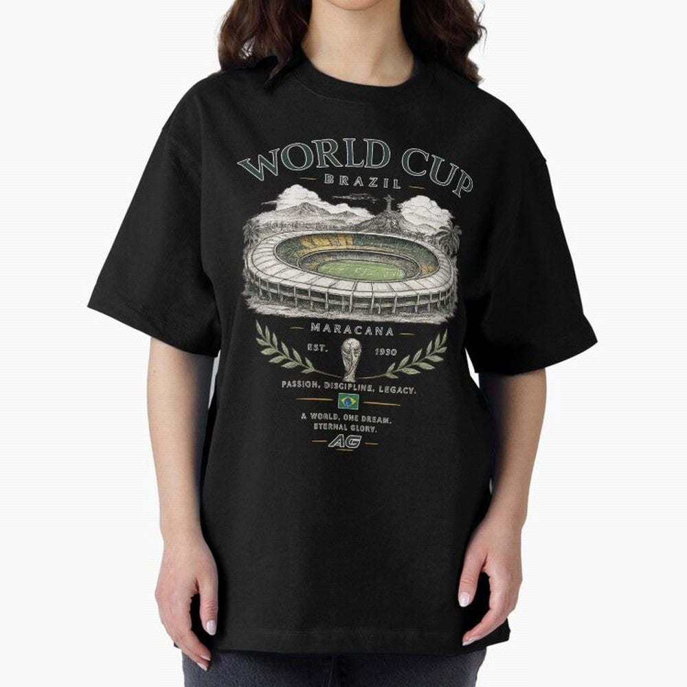 Brazil World Cup Maracana Streetwear Oversized T-Shirt Stand Proud for FIFA World Cup 2026 Group Stage Driven by Mbappe and Neymar, Brazil, Portugal and Argentina Energy, Worldwide Fan Energy, Dramatic Goals, Stadium Lights and Championship