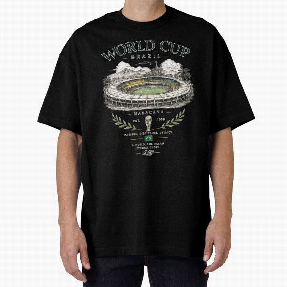 Brazil World Cup Maracana Streetwear Oversized T-Shirt Stand Proud for FIFA World Cup 2026 Group Stage Driven by Mbappe and Neymar, Brazil, Portugal and Argentina Energy, Worldwide Fan Energy, Dramatic Goals, Stadium Lights and Championship