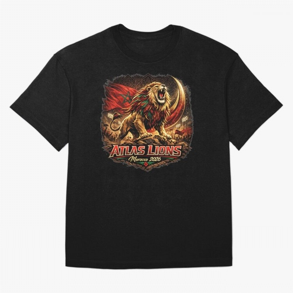 Morocco Football Fan - Atlas Lions Oversized T-Shirt Step into FIFA World Cup 2026 USA Canada Mexico for Fans of Mbappe and England, Bringing Goal Celebration Energy, Supporter Heritage, Football Icons and Worldwide Tournament Joy; Ideal for